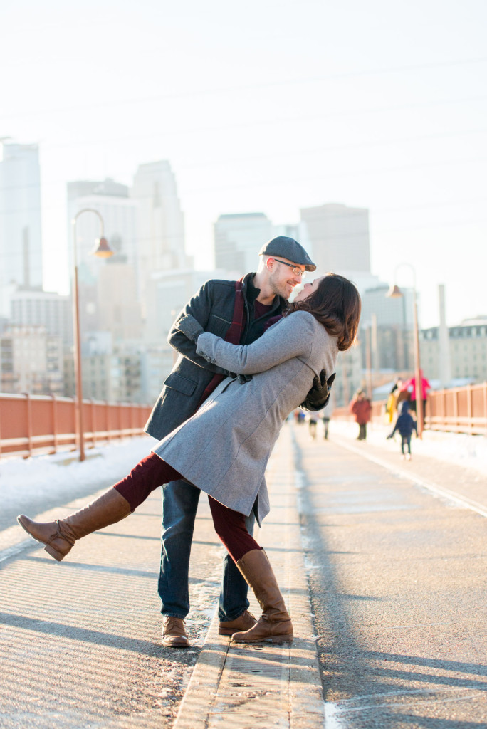 Carolyn and Charles's winter engagement at Stone Arch Bridge in Minneapolis, MN