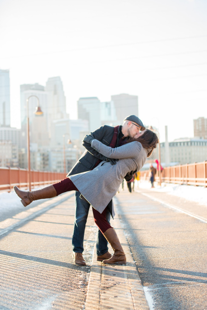 Carolyn and Charles's winter engagement at Stone Arch Bridge in Minneapolis, MN
