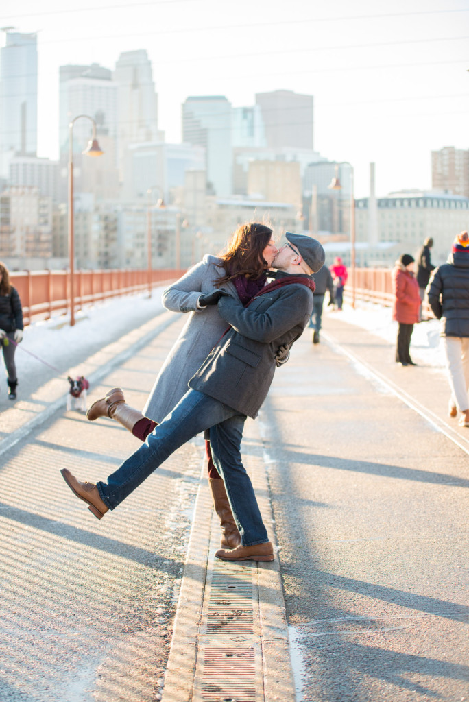 Carolyn and Charles's winter engagement at Stone Arch Bridge in Minneapolis, MN