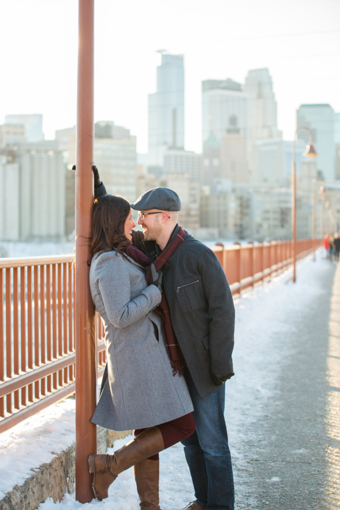 Carolyn and Charles's winter engagement at Stone Arch Bridge in Minneapolis, MN