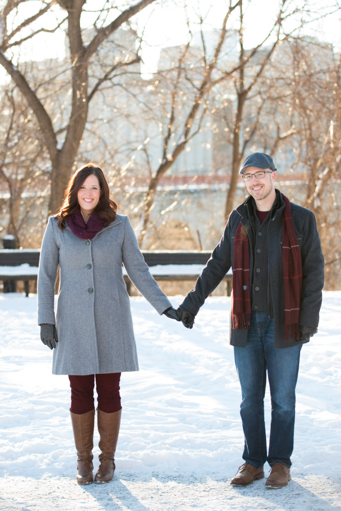 Carolyn and Charles's winter engagement at Stone Arch Bridge in Minneapolis, MN