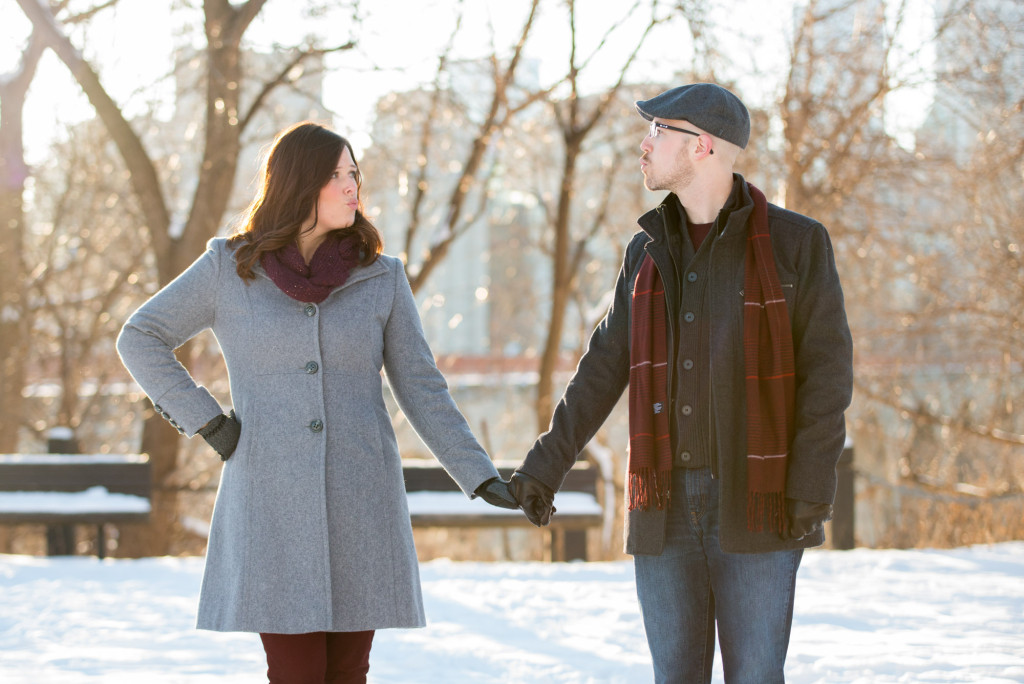 Carolyn and Charles's winter engagement at Stone Arch Bridge in Minneapolis, MN