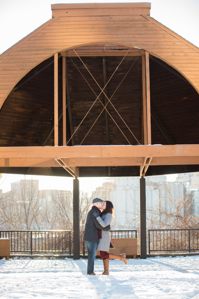 Carolyn and Charles's winter engagement at Stone Arch Bridge in Minneapolis, MN