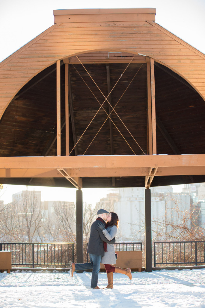 Carolyn and Charles's winter engagement at Stone Arch Bridge in Minneapolis, MN