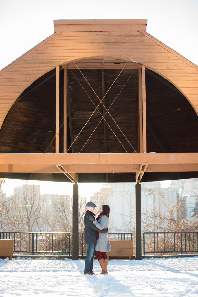Carolyn and Charles's winter engagement at Stone Arch Bridge in Minneapolis, MN
