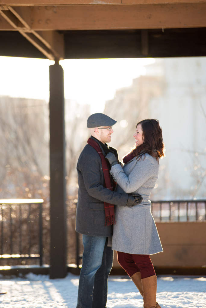Carolyn and Charles's winter engagement at Stone Arch Bridge in Minneapolis, MN