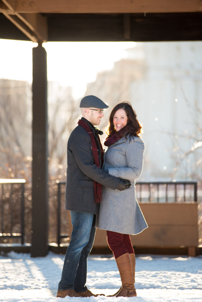 Carolyn and Charles's winter engagement at Stone Arch Bridge in Minneapolis, MN