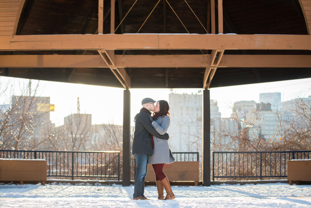 Carolyn and Charles's winter engagement at Stone Arch Bridge in Minneapolis, MN