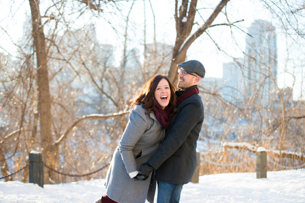 Carolyn and Charles's winter engagement at Stone Arch Bridge in Minneapolis, MN