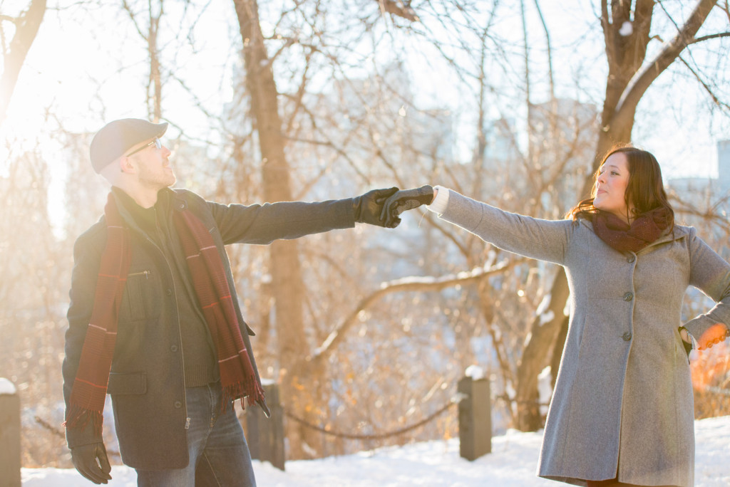 Carolyn and Charles's winter engagement at Stone Arch Bridge in Minneapolis, MN