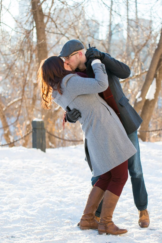 Carolyn and Charles's winter engagement at Stone Arch Bridge in Minneapolis, MN