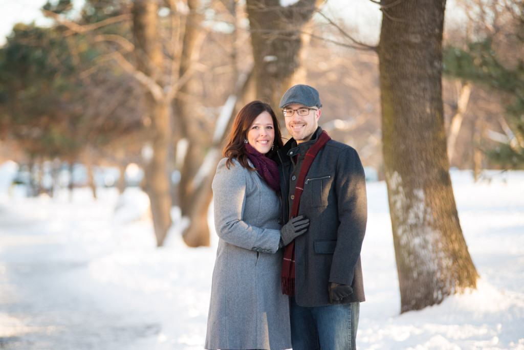 Carolyn and Charles's winter engagement at Stone Arch Bridge in Minneapolis, MN
