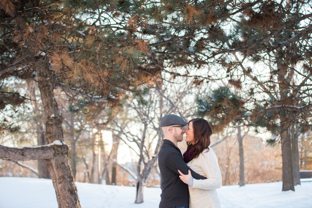 Carolyn and Charles's winter engagement at Stone Arch Bridge in Minneapolis, MN