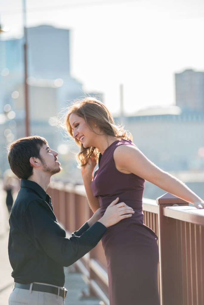 Jacqueline and Alex's spring engagement session at Stone Arch Bridge in Minneapolis, MN