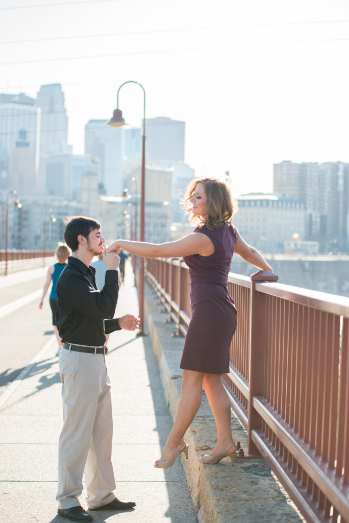 Jacqueline and Alex's spring engagement session at Stone Arch Bridge in Minneapolis, MN