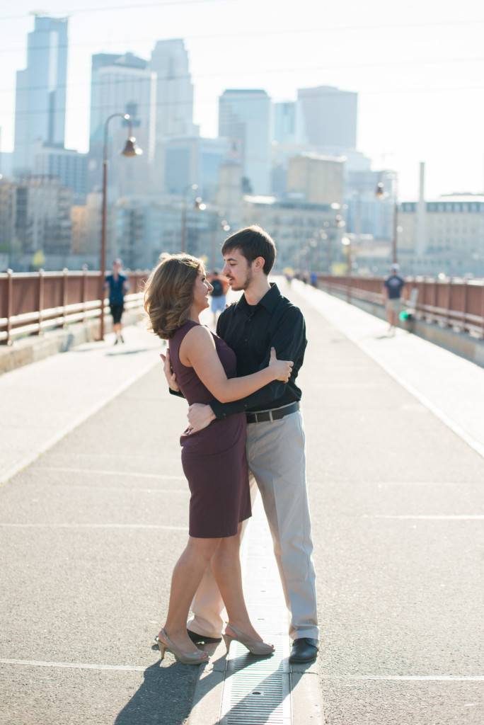 Jacqueline and Alex's spring engagement session at Stone Arch Bridge in Minneapolis, MN