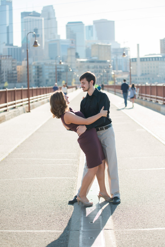 Jacqueline and Alex's spring engagement session at Stone Arch Bridge in Minneapolis, MN