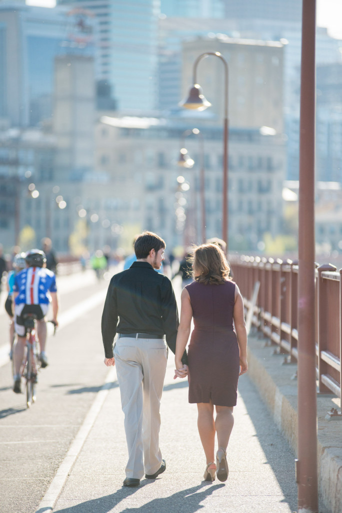 Jacqueline and Alex's spring engagement session at Stone Arch Bridge in Minneapolis, MN