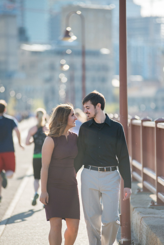 Jacqueline and Alex's spring engagement session at Stone Arch Bridge in Minneapolis, MN
