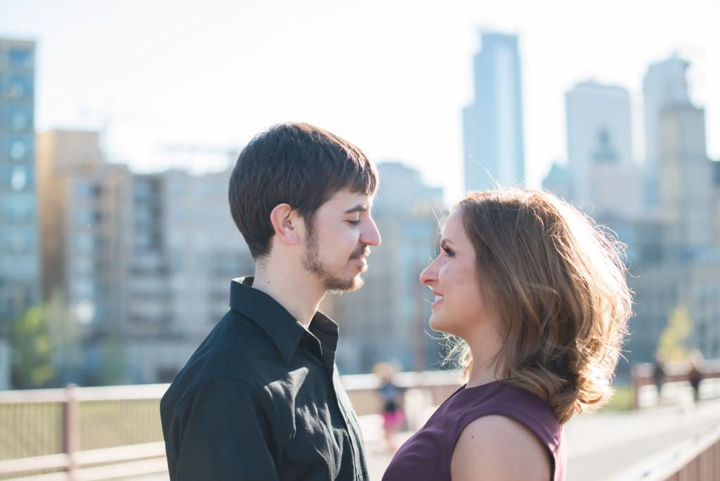 Jacqueline and Alex's spring engagement session at Stone Arch Bridge in Minneapolis, MN