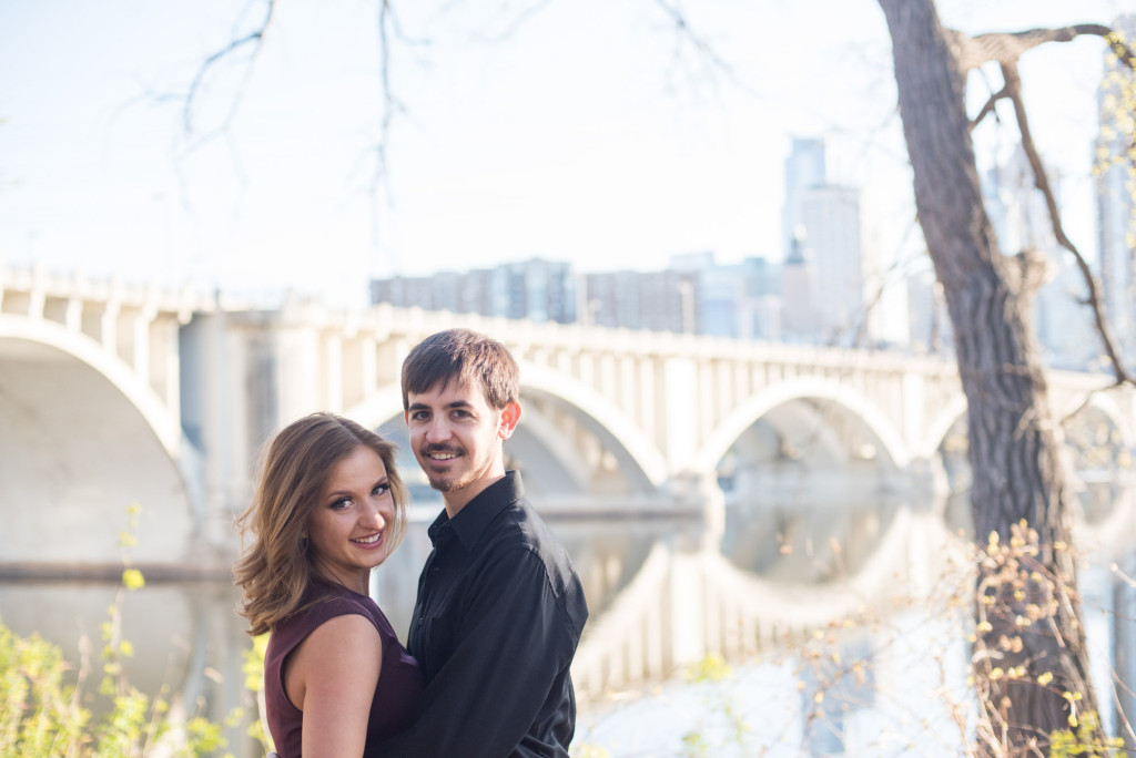 Jacqueline and Alex's spring engagement session at Stone Arch Bridge in Minneapolis, MN