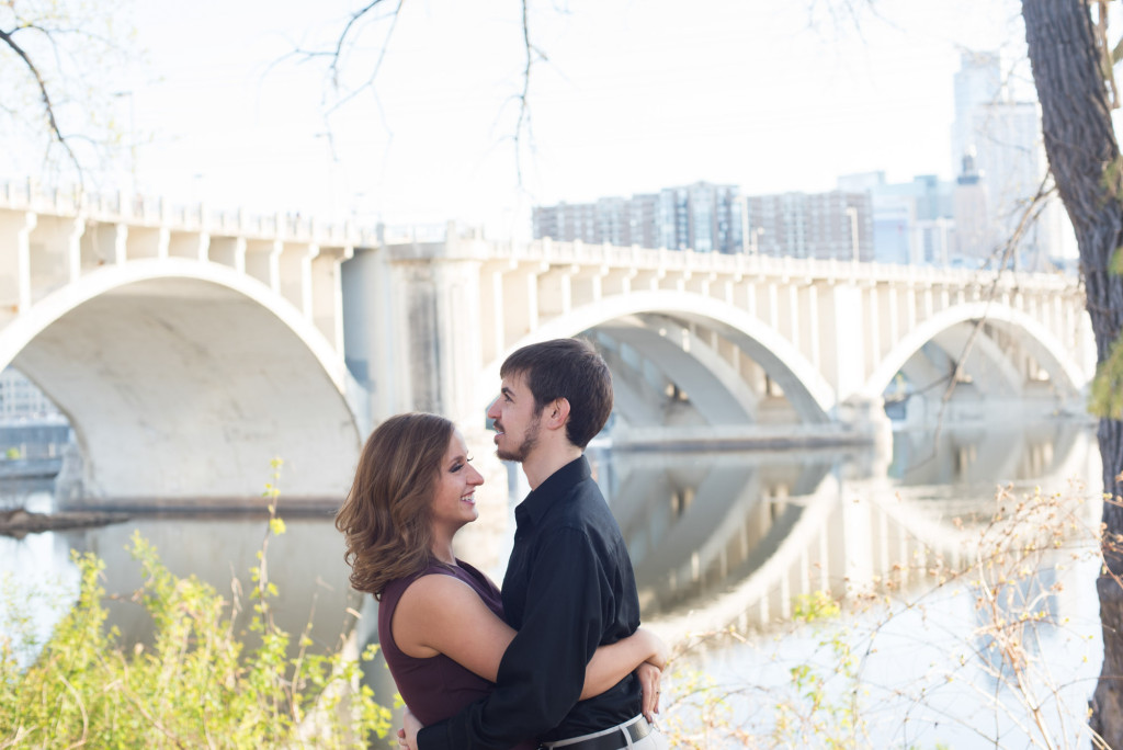 Jacqueline and Alex's spring engagement session at Stone Arch Bridge in Minneapolis, MN
